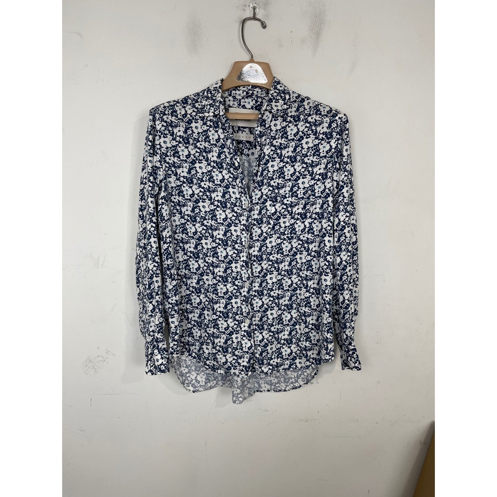 Grayson The Hero Floral Button Down Shirt Navy Blue White Lyocell Womens Size 02